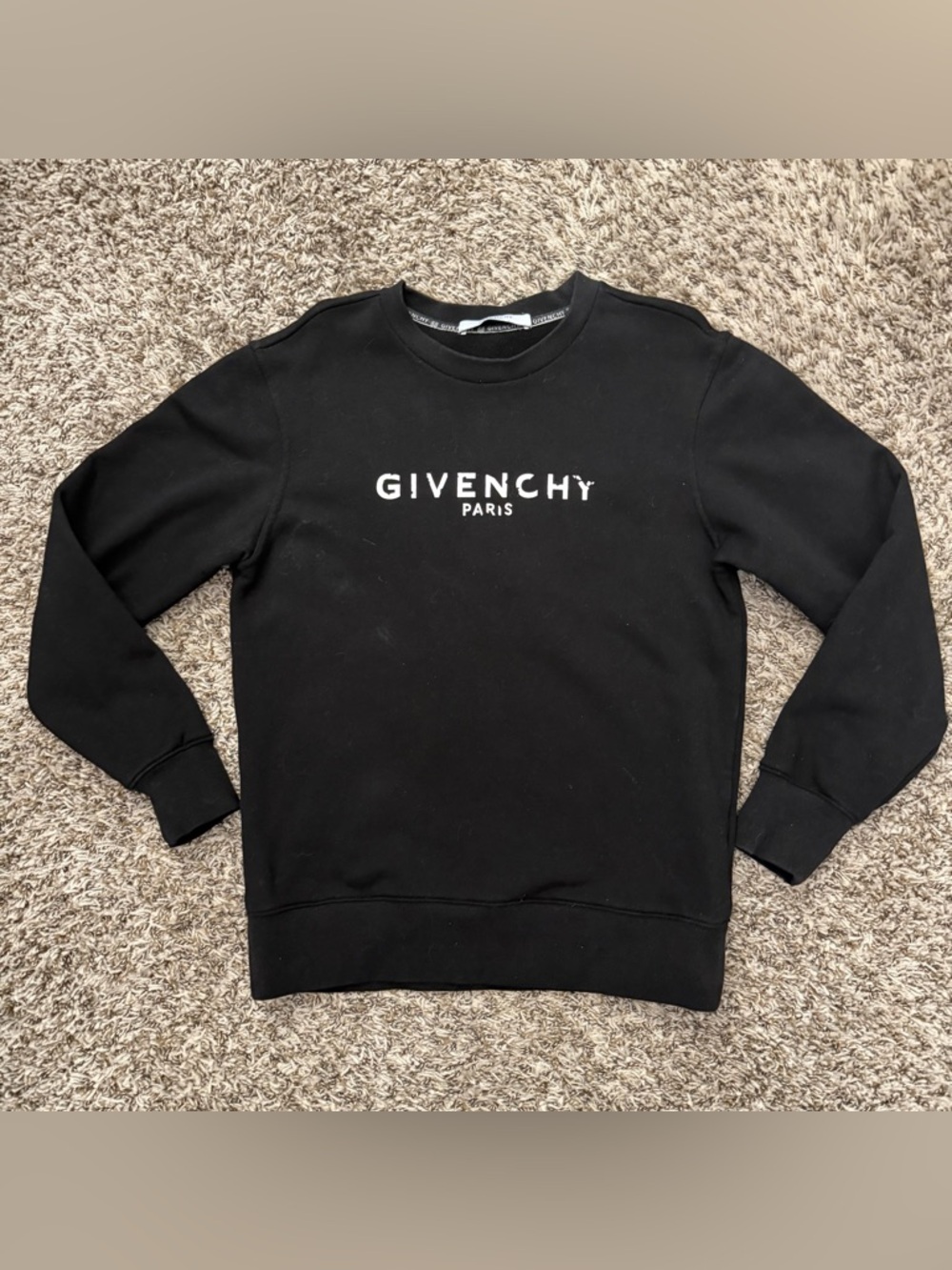 Givenchy Logo Crew Neck Pullover Sweatshirt Black Knit Cotton Size Small